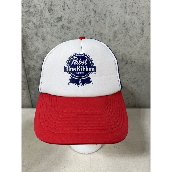 Pabst Blue Ribbon Beer Trucker Hat Mesh PBR Cap Red White Blue - Picture 1 of 6